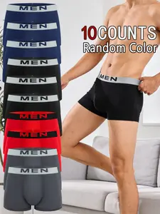 10 Pcs Random Color Men's Plain Briefs, Fashionable Comfortable Lightweight Athletic Sportswear Activewear Sports Underwear, All Season Casual Loose Fit Boxer Shorts, Sports Clothes