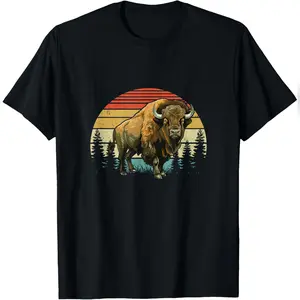 Retro Bison Design for Men Women Buffalo Bison Lovers T-Shirt Relaxed Fit Cotton T-Shirt