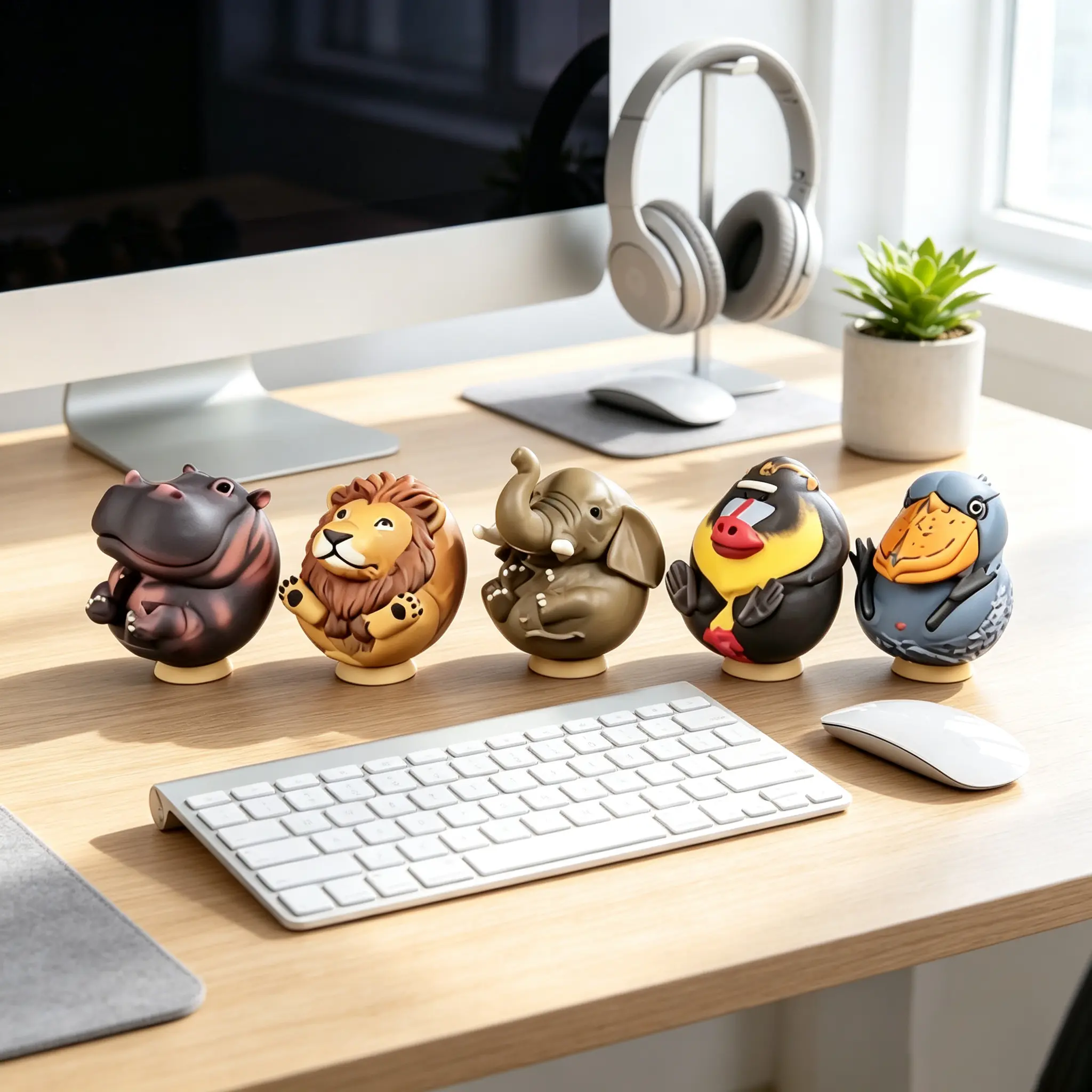 Cute African Animal Decor Figurines - Small Fun Room Decoration Ornaments for Office & Study Desks, Home Decorative Gifts, Hippopotamus, Animal Decorations