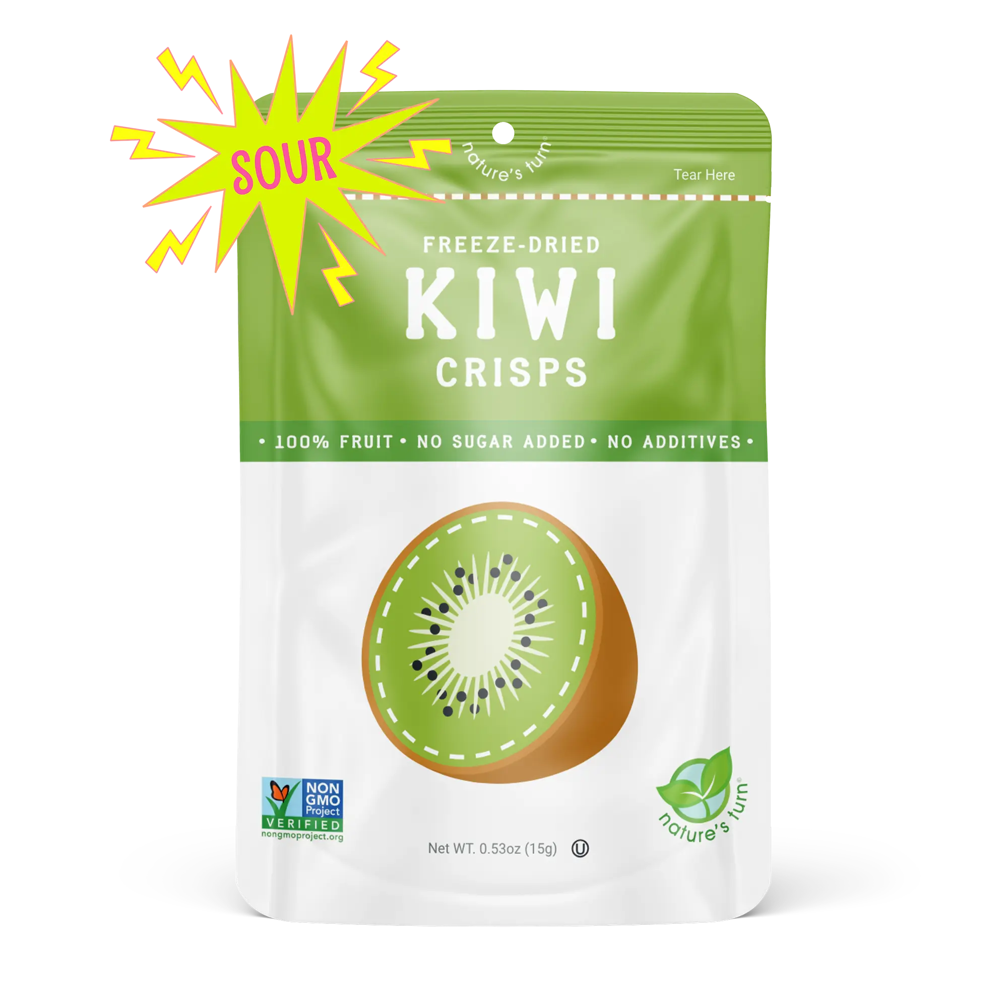Nature’s Turn Freeze-Dried Kiwi Crisps - Healthy Sour Snacks, No Sugar Added, Non-GMO, Gluten-Free, Vitamin C Packed, Resealable Pouch for School Lunches & Hikes
