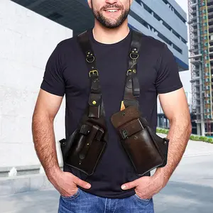Retro Anti-Theft PU Leather Holster Crossbody & Shoulder Bag, Adjustable Strap, Solid Pattern, Water-Resistant, Multiple Compartments, Secure Cell Phone Pocket for Men Daily Use Outdoor Travel, Hidden Zip