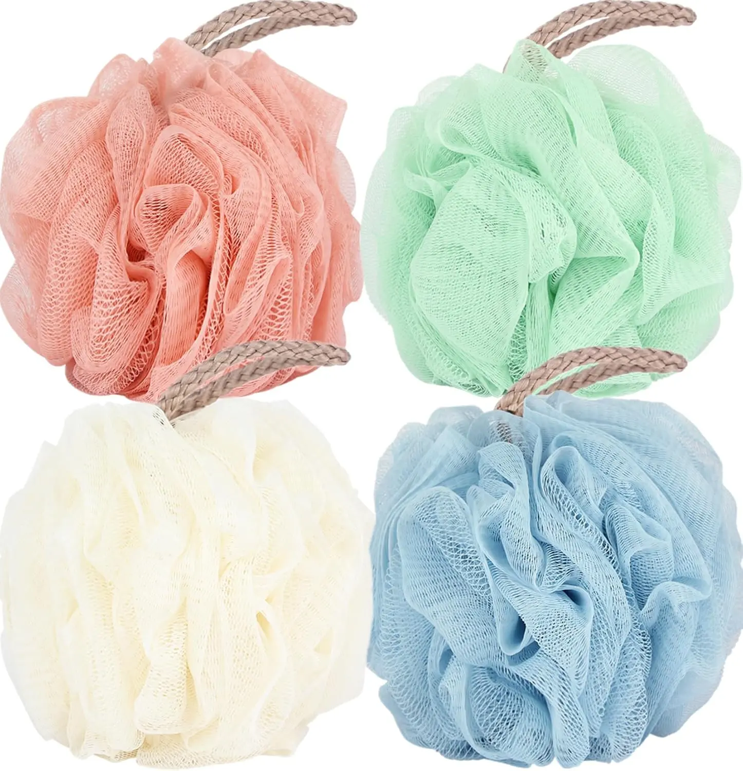 4-Piece Loofah Sponge (Loofah Material, Approx. 4.5", 60g), Mesh Ball Body Scrubbers for Exfoliating, Back Washing, Bathroom Bathing Accessories for Men