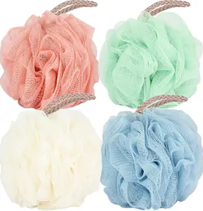 4-Piece Loofah Sponge (Loofah Material, Approx. 4.5", 60g), Mesh Ball Body Scrubbers for Exfoliating, Back Washing, Bathroom Bathing Accessories for Men