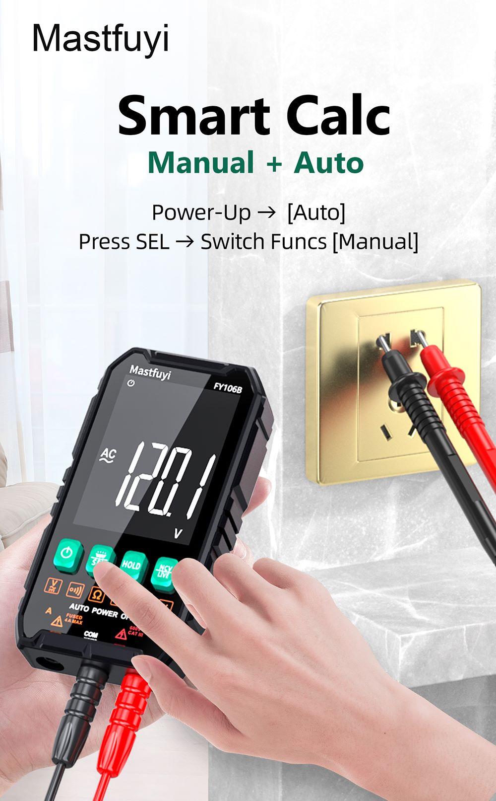 FY106 Smart Multimeter Mini Digital Multimeter 3999Counts Auto-Ranging CAT III 600V Professional Voltage Multimeter Multimeter Test Leads Multimeter Tester