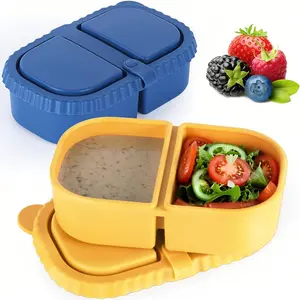 Premium Silicone Reusable Snack Containers,Double Compartment Snackle Box,Leakproof Sauce and Salad Box, for,Picnics,Office