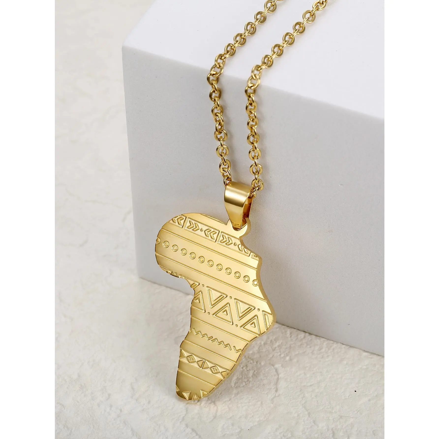Stainless Steel African Map Necklace - Unisex Tribal Totem Pendant, Casual Geometric Party Costume Jewelry Accessory