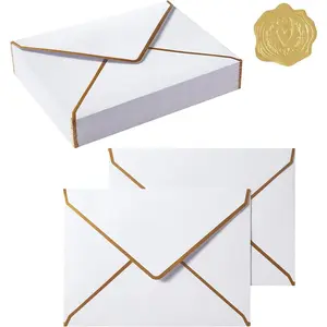 50 count A7 Envelopes with  Border, 5.24 x 7.21 Inches Envelopes with  Stickers for Greeting Cards and Invitation (White, A7-5x7)