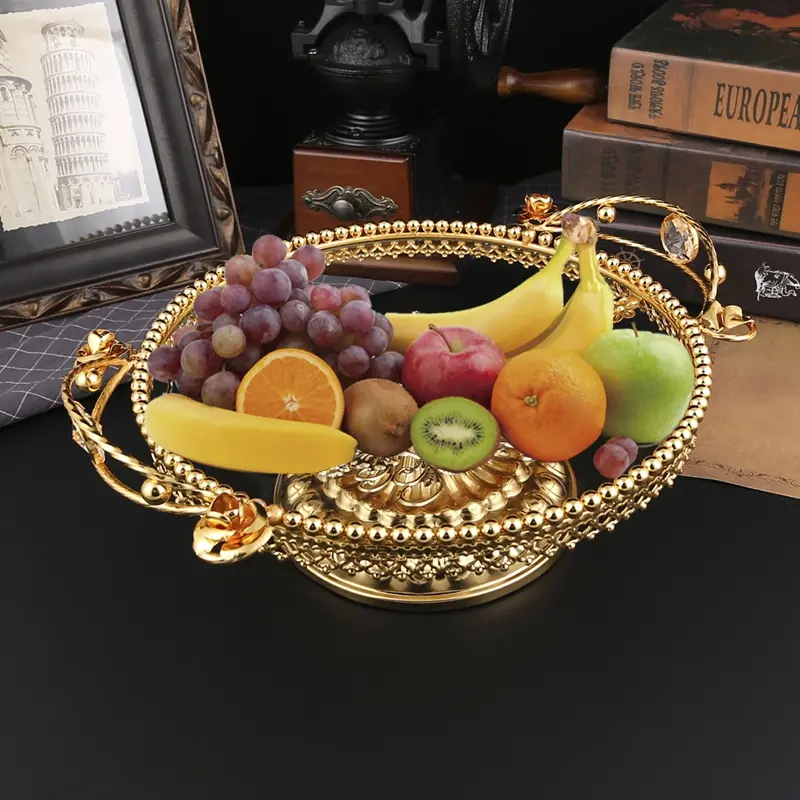 Elegant Metal & Glass Irregular Fruit Tray, European Creative Court Style Serving Dish, High-End Kitchen Dining Basket, Festive Table Decor, Dinnerware, Dessert Serving Trays, Trays for Eating, Food Tableware