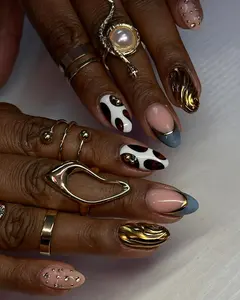 Western Cowgirl Desert Press On Nails | Boho Cowprint Nails with Turquoise & Chrome | Country Cowboy Style Nail Art Set