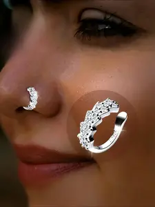 Vintage S925 Silver, Body Jewellery, Single Piece Women's Non-Piercing Body Jewelry Set with Cubic Zirconia + Stacking + Hip-Hop + Punk, Versatile Nose And Ear Clips for Various Wear, Suitable for Parties, Music Festivals, And Everyday Outfits