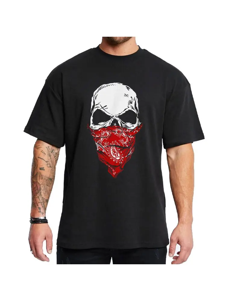 Unisex Red Skull Art Chicano-Chicana Style Hoodie, Medium-Heavy Casual Top, Loose Shortsleeve Fabric Streetwear Clothing for Men & Women (0104)