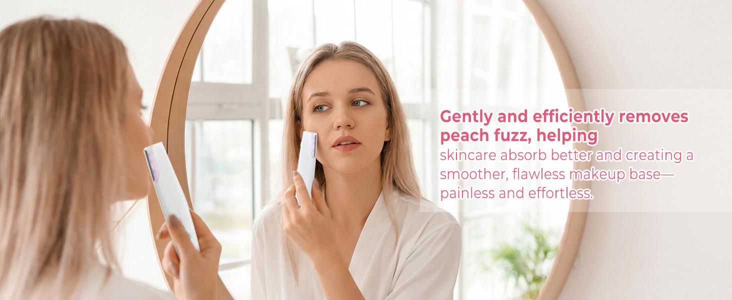 White Sonic Dermaplaning Tool for Women, 3-Speed Facial Hair Remover with LED Light, Rechargeable Face Shaver for Peach Fuzz Removal & Gentle Exfoliation, Portable Skincare Tool with Replaceable Blades