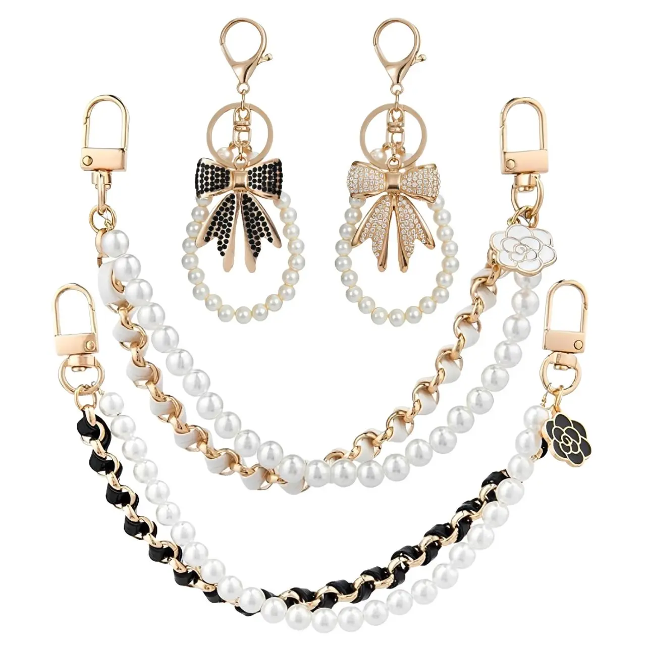 4 Pcs Bag Extender Chain Pearl Purse Chain Ribbon Bow Keychain Extender Bag Strap Purse Charms Accessories for Handbag
