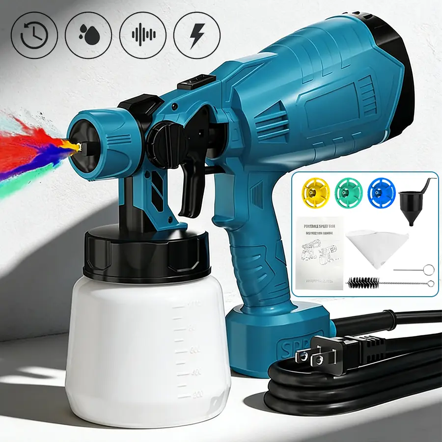 700W HVLP Paint Sprayer High-Efficiency Electric Spray Gun with 4 Nozzles,Variable Patterns & Adjustable Flow, Detachable Container,Easy to Clean for Home Furniture, Cabinets, Fence, Walls