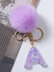 Women's Resin Sequin Letter Pendant Keychain, Christmas Holiday Charm Gift, Boho Style, 26 Capital Letters, Bag Decoration, Fuzzy Keychain