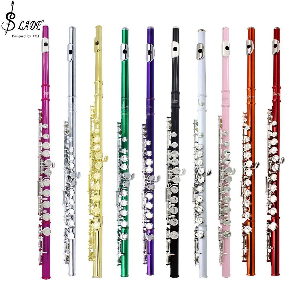 Lade C Key 16 Hole Closed Flute, Nickel-Plated Brass Color Performance Flute, Includes High-Quality Leather Case, Professional Grade Instrument