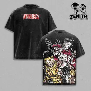 Invincible Omni Man Vs Mark Grayson Brutal Fight Game _ Vintage Washed Graphic Tee _ Oversized Heavyweight Game Shirt _ Large Back Graphic Streetwear _ High-Quality Cotton Fabric _ Unisex _ Game Merch _ Gift For Gamers _ Year-Round Casual Wear