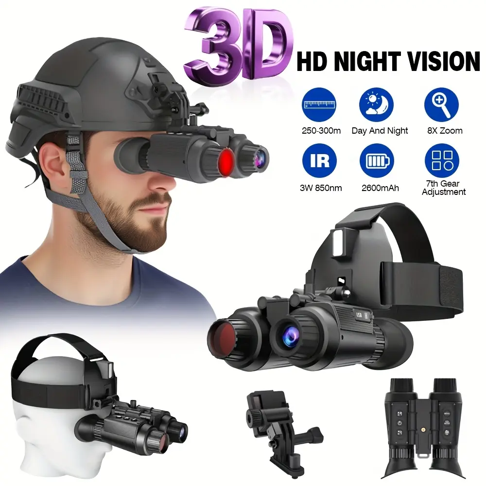 Dual-Screen Binocular Glasses 3D HD Night Vision Goggles with 7-Level Brightness Control & 2600mAh Battery for Hunting Camping & Wildlife Observation