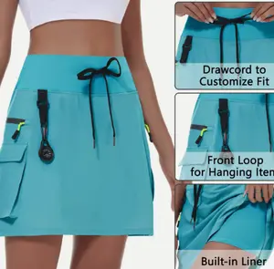 Women's High-Waisted Golf Skirt with Built-In Shorts - Womenswear Bottom, Elastic Waistband, Zipped Multi-Pocket, Quick-Drying, Ideal for Tennis, Hiking, Basic