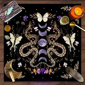 Boho Snake Moon Butterfly Phase Design Square Tarot Tablecloth, witch home decor Atmosphere Altar Cloth Multiple Sizes Polyester Fabric, Easy to Clean and Maintain Decorative Divination Cloth for Spreads & Rituals Gift for family and friends