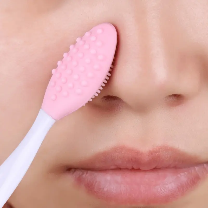 2pcs Beauty Skin Care Wash Face Facial Cleanser Brush Face Scrubber Pore Cleansing Facial Brush Silicone Exfoliating Nose Clean Blackhead Removal Brushes Home Beauty Tool Tools With Replacement Head
