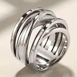 Minimalist Wide-face Retro Hip-hop Multi-layer Wrap Ring - Irregular Line Design | Women’s Birthday Party Accessory | Valentine's Day & Christmas Festival Gift