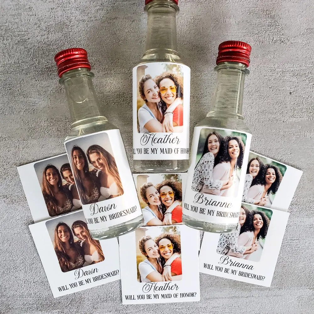 Bridesmaid Propsal Mini Shot Labels/ Custom 50ml Bottle Labels/ Proposal Photo Gift/ Maid Of Honor Propsal Label/ Mini Liquor Labels