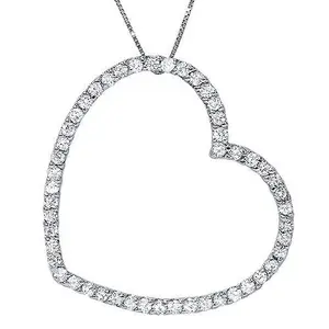 3/4 Ct Lab Grown Diamond Large Heart Shape Pendant 10k White Gold Necklace