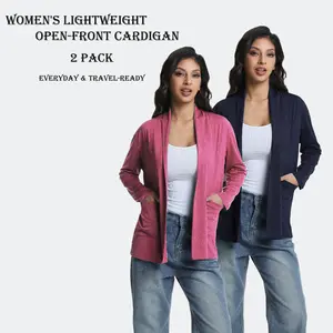 2 Pack Women’s Long Sleeve Open Front Cardigan Casual Lightweight Cardigan Long Sleeve Open Front Casual Lightweight Jackets with Pockets Loose Knit Outwear with Pockets For Everyday Travel-Ready Sunbathing On The Beach