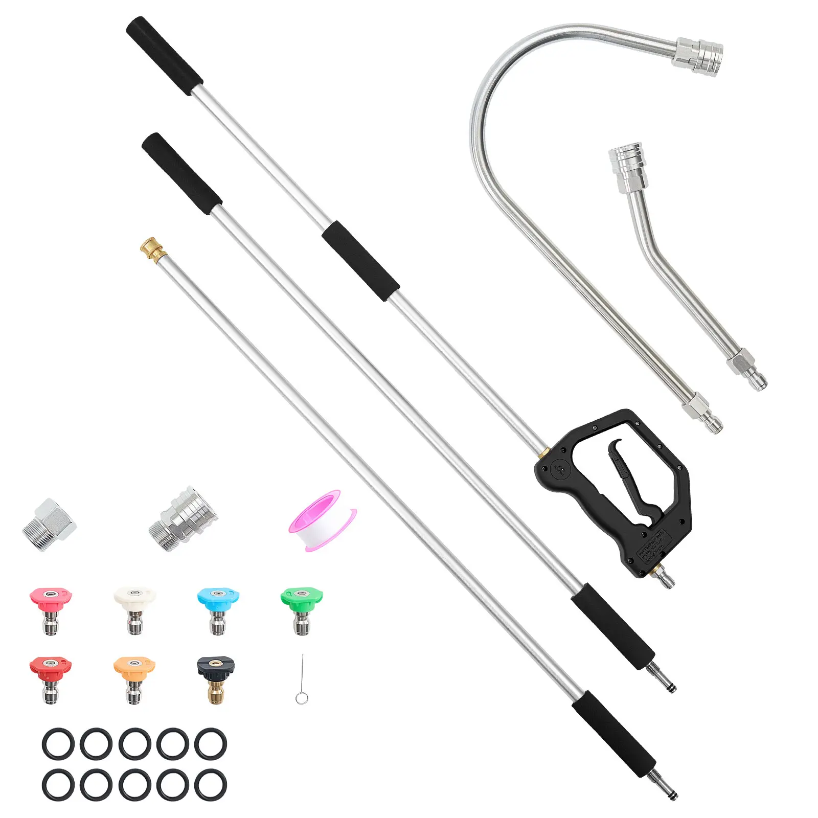 【summerfinds】VEVOR 9 FT Pressure Washer Telescoping Wand Attachment, 3-Section Extension Wands, 7 Nozzles, Hose Adapter, Support Belt, Storage Bag, 4000 PSI Telescopic Gutter High Cleaner (Father's Day Gift), Pressure Washer Attachment