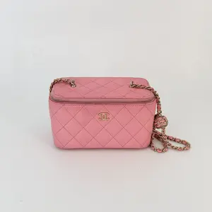 Pre-owned CHANEL lambskin Crossbody Bags Pink Quilted Long Vanity