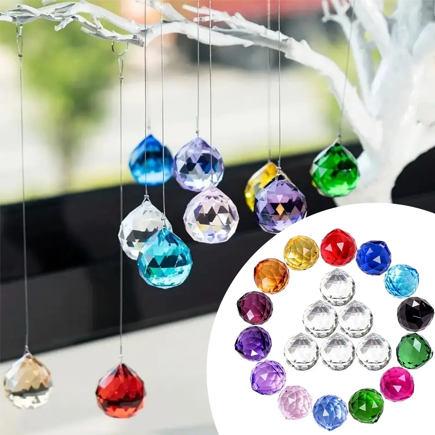 20Pcs Vintage Crystal Sun Catchers 0.8" Colorful Crystal Balls, Sunshine Catcher, Rainbow Pendant Making, Hanging Crystal Prism for Window Decoration and Wind Chime Crafting Christmas Glass garden