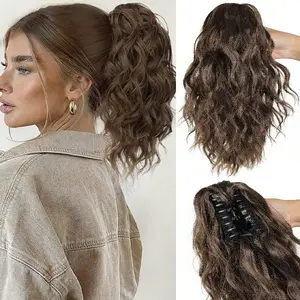 Claw Ponytail Extension 14" Wavy Synthetic Curly Clip-In Hair Piece for Women Wedding Party Daily Use Fluffy Lightweight Manageable