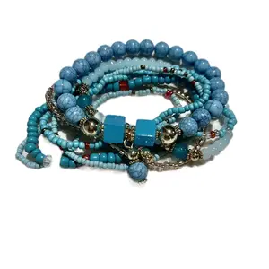 Teal Beaded Stack Bracelets for Women - Boho Fashion Accessories Costume Jewelry