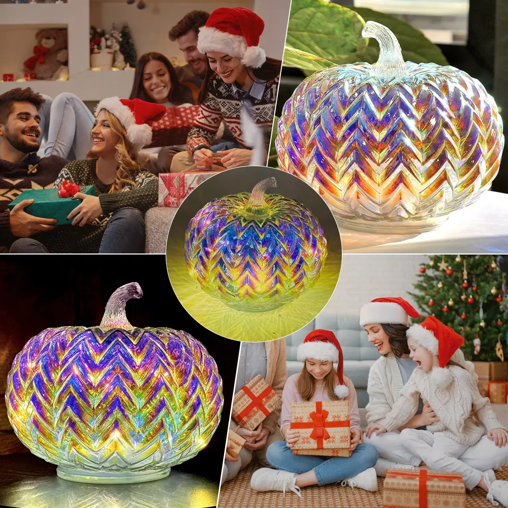 Colorful Mercury Glass Pumpkin with Built-in LED Light - Insert Traditional Classic Fall Decor, Harvest Festival Ornament and Gifting Option