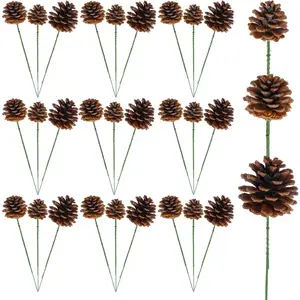 30 count Christmas  Pine Cones Rustic  Pine Cone for Craft 3 Sizes Pinecones with Wired Pick Pinecones Ornaments for Christmas Tree Decoration Thanksgiving Fall Home Decor