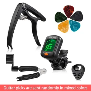 Guitar Accessories Set, 9-Piece Tool Kit Includes Tuner, Capo, String Winder, Picks (mixed Colors), Pick Holder, for Acoustic & Electric Guitars