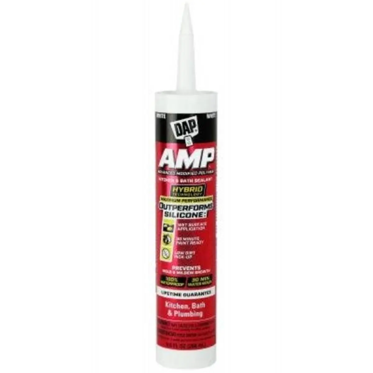 Dap Global 9 oz Advanced Modified Polymer Adhesive Caulk Sealant - Plumbing Use, Fast 30-Minute Paint-Ready, 100% Waterproof, Low Odor, Outstanding Flexibility, Prevents Mold for Interior Kitchen & Bath