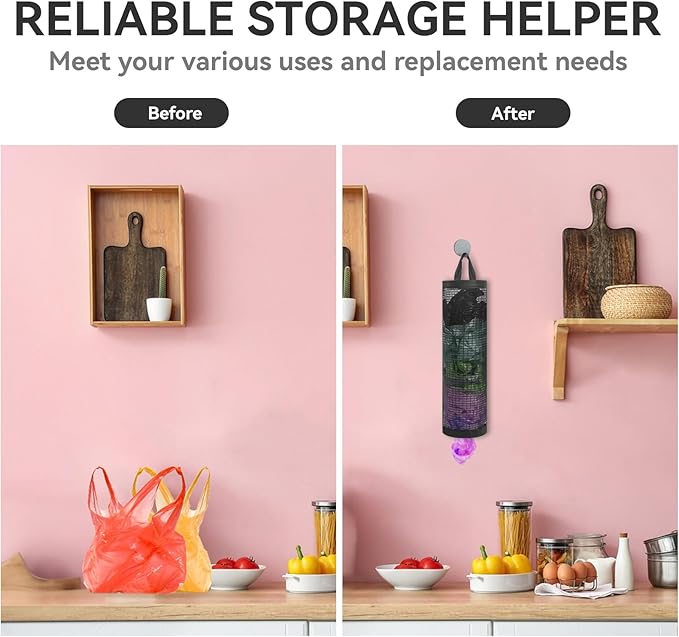 1Pack Plastic Bag Holder, Grocery Bag Holder for Plastic Bags Mesh Hanging Storage Dispenser Trash Bag Organizer Shopping Bag Holder for Plastic Bags