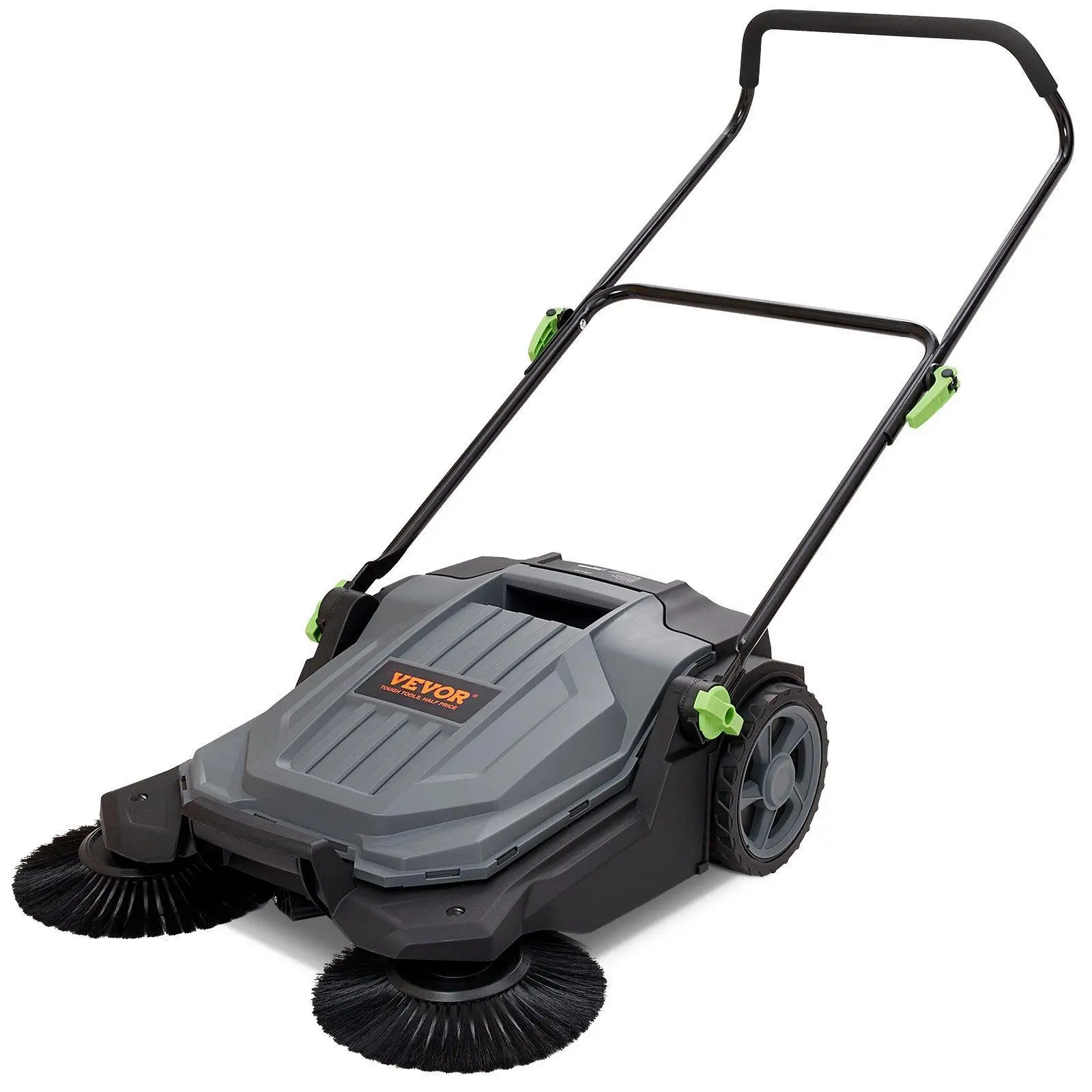 【Summerfinds】VEVOR Walk-behind Hand Push Floor Sweeper, 25.6" Sweeping Width Floor Sweeper Manual Non-Electric, 5-Gallon Waste Container, Angle & Height Adjustable Folding Handle for Walkway, Yard, Garage, Patio  VEVOR Super Brand Day