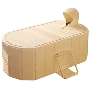#Springtok 120CM Portable Folding Bathtub with Thermal Cover Metal Support, 5 Layers Thickened Bathroom Soaking Tub for Kids Adults, Heavy Duty Hot Ice Bath SPA Tub for Shower Stall