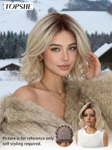 Topshe Mono Monofilament Bob Head Wig, Gold Short Curly Hair, Natural Looking Wig, Natural Parting, Breathable Comfort, All Seasons, Women's Hairstyles