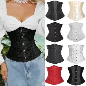 Women's Lace Up Boned Jacquard Brocade Waist Training Underbust Burlesque Basque Bustier Corset Top, Tummy Control Shapewear, Lace Push Up Waist Training Cincher Bodyshaper, Pirate Corset, Steampunk Corset, Halloween Costumes Corset Plus Size S-6XL