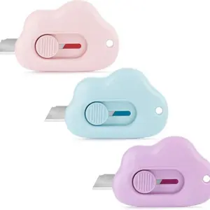 Box Cutters - 3 Pack Retractable Letter Opener for Key Chain, Pocket Bag, and Envelope Mail - Adorable Cloud Tiny Paper Cutter for Girls and Boys