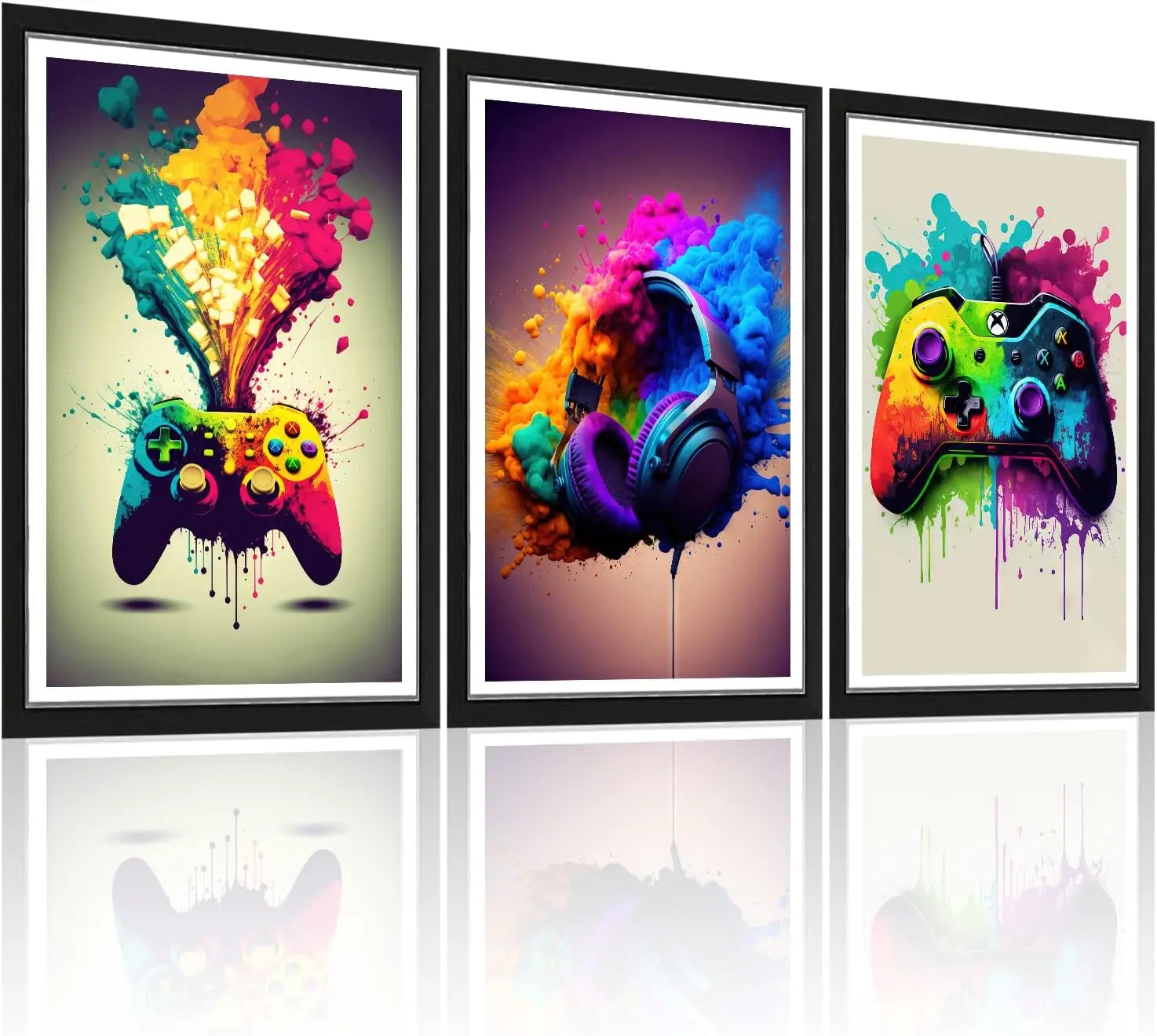 Unisex 3-Piece Unframed Neon Light Graffiti Gaming Wall Art Poster Set, 12x16 in, Edgy Creative Vibrant Prints, Gamer Aesthetic Decoration for Game Room, Man Cave Decor