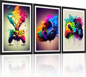 Gaming Wall Arts - 3-Piece Unframed Neon Light Graffiti Poster Prints, 12x16 in, Game Room Decor, Kids' Room Unisex Artistic Ornaments
