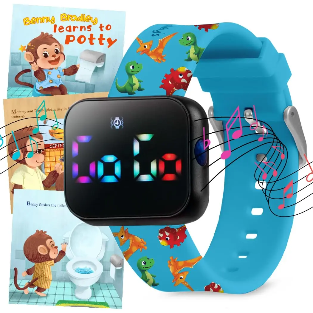 Potty Training Watch  Kids V2 – A Water Resistant Toilet Reminder Device  Boys & Girls to Train Your Toddler with Fun/Musical & Vibration Interval Reminder with Potty Training eBook (Dino)