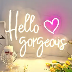 Hello Gorgeous Letter Neon Sign, USB Powered LED Neon Light, Led Light Letters, Decorative Neon Sign for Wall Party Decor, Bedroom, Bar, Wedding, Home, Birthday, Led Signs, Led Lit