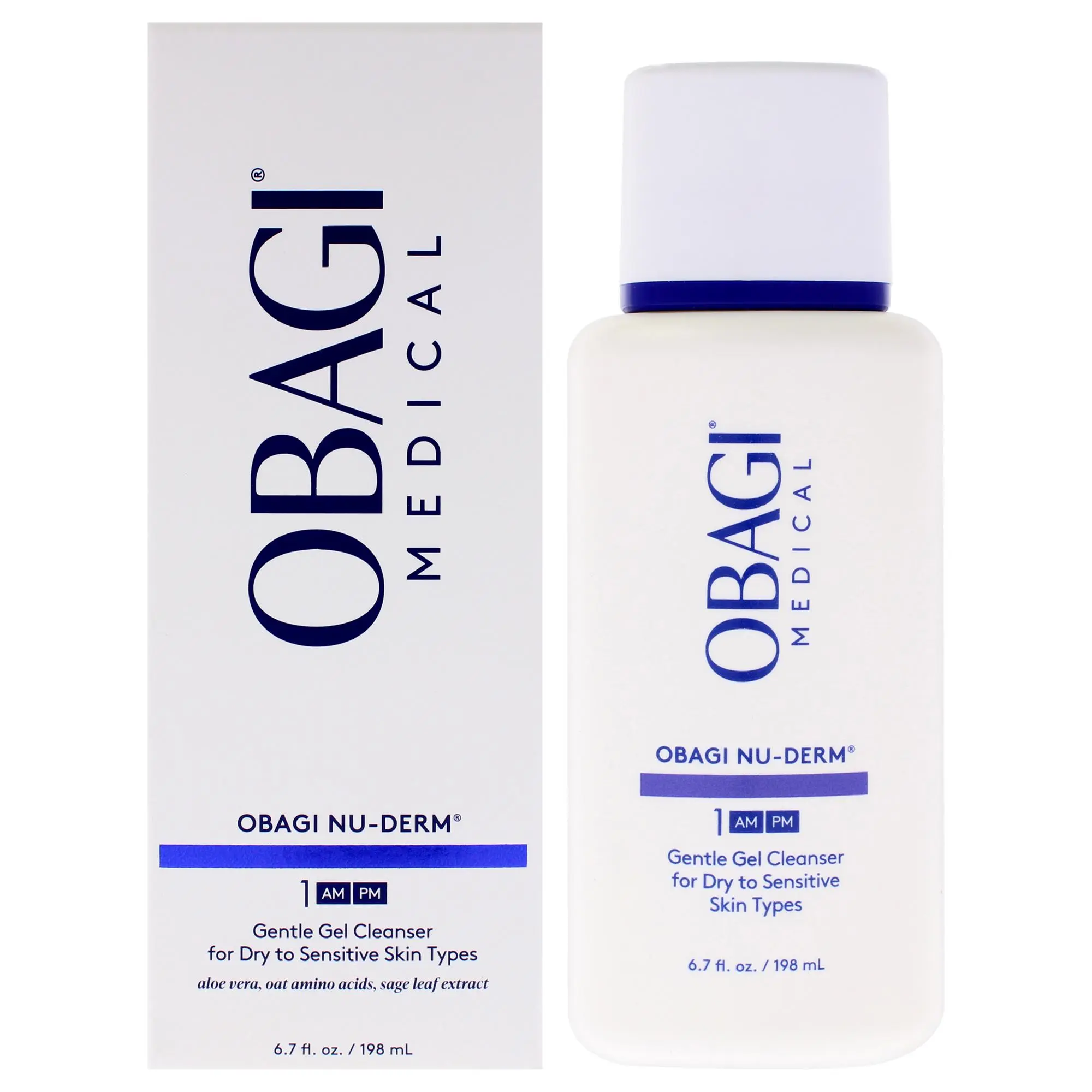 Obagi Nu-Derm 1 AM-PM Gentle Facial Cleanser for Unisex Adults - 6.7 oz Sensitive Skin Dry Skin Cleansing Product