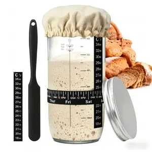Sourdough Bread Baking Supplies – Complete Starter Kit with Date Marked Feeding Band, Thermometer, Silicone Scraper, Sewn Cloth Cover & Aluminum Lid – Sourdough Bread Baking Supplies, Essential for Beginners & Bakers, Baking Tools